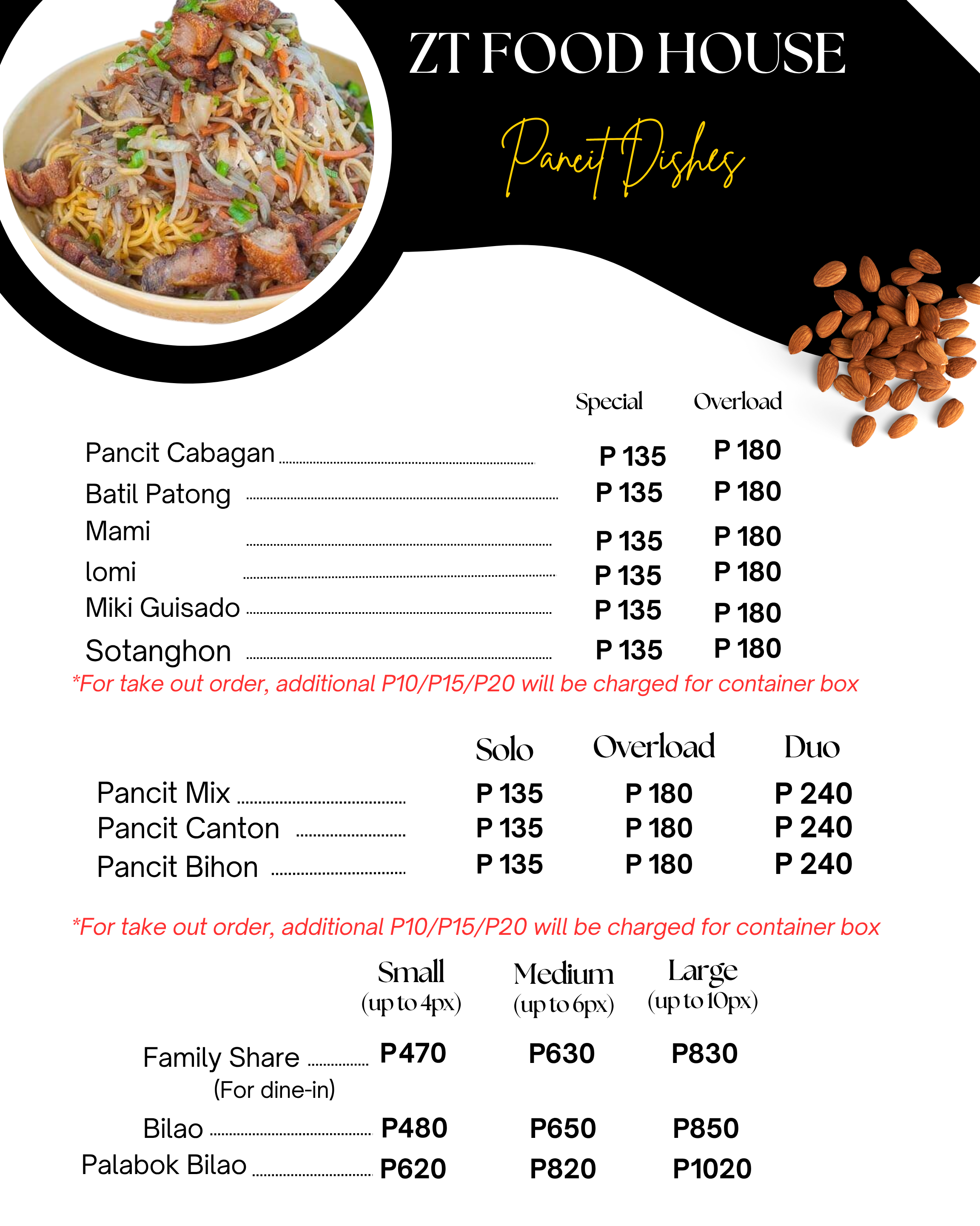 Biyaya Pancit Dishes Menu